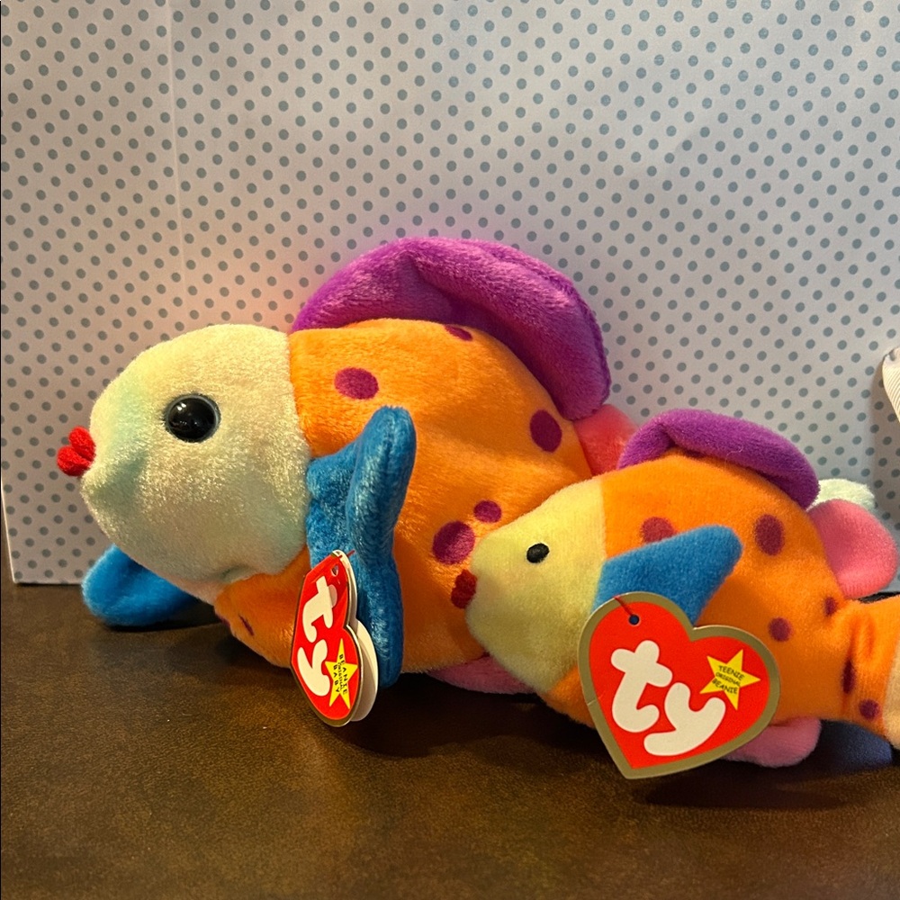 Ty Lips Colorful Fish Beanie Baby Duo - full size and McDonalds mini